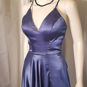 Faviana Blue Prom Satin Prom Dress
